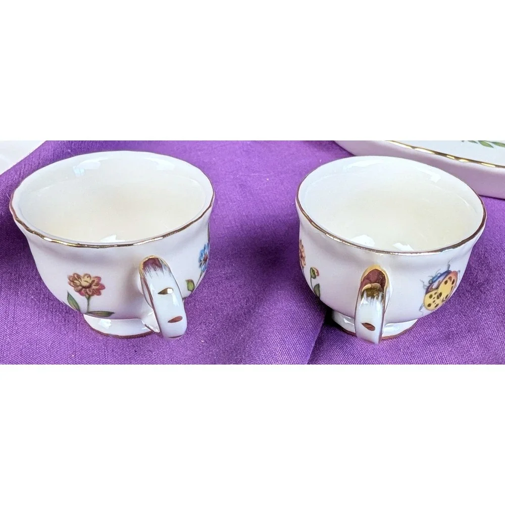 Burton + BURTON Mini Porcelain Insect Tea Set Morning Meadow 10 pieces Gold NIB